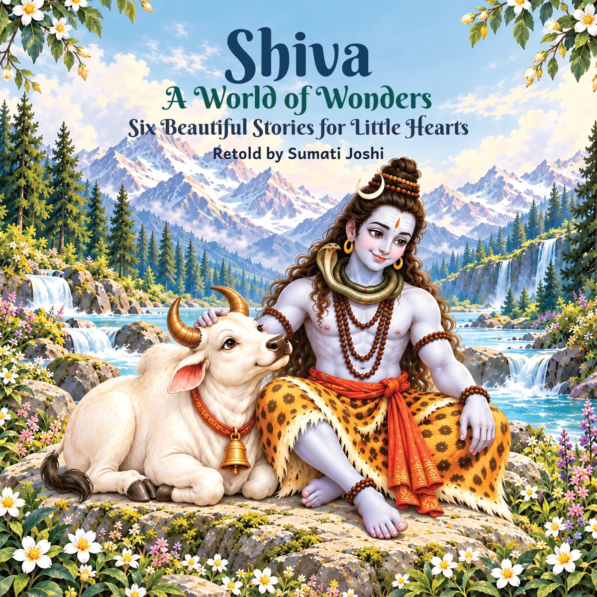 Shiva, A World of Wonders, retold by Sumati Joshi, with Shiva and Nandi beside a Himalayan river